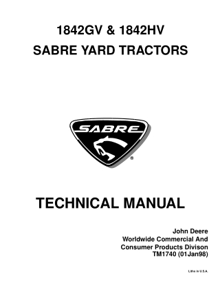 JOHN DEERE 1842GV 1842HV SABRE YARD TRACTOR Service Repair Manual Instant Download