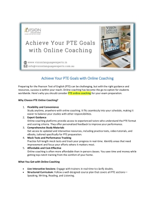 Achieve Your PTE Goals with Online Coaching