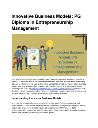 Innovative Business Models_ PG Diploma in Entrepreneurship Management