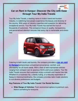 Car on Rent in Kanpur Discover the City with Ease through Tour My India Travels