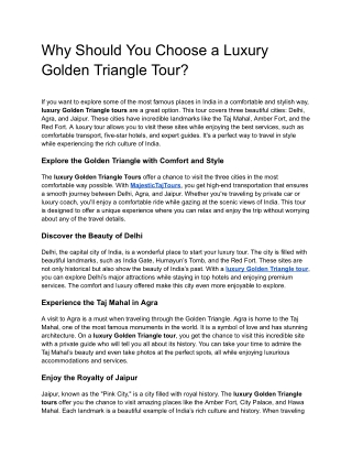 Why Should You Choose a Luxury Golden Triangle Tour