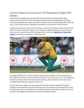 Coetzee's Injury Concerns Leave ICC Champions Trophy 2025 Doubts