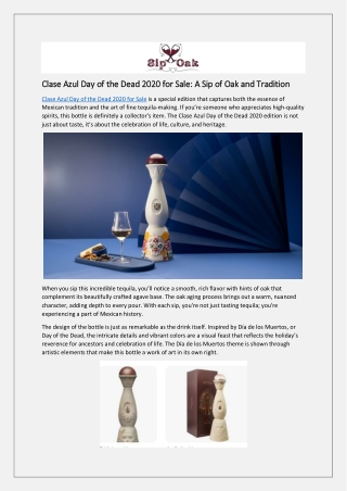 Clase Azul Day of the Dead 2020 for Sale: A Sip of Oak and Tradition