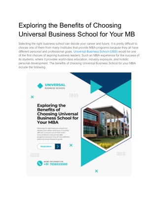 Exploring the Benefits of Choosing Universal Business School for Your MB
