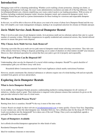 JavisDumpsterRental.com: Simplifying Your Waste Management Needs