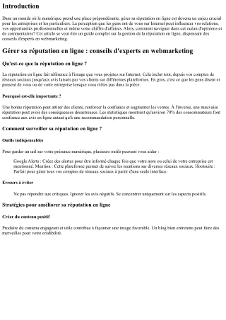 Gérer sa réputation en ligne : conseils d'experts en webmarketing