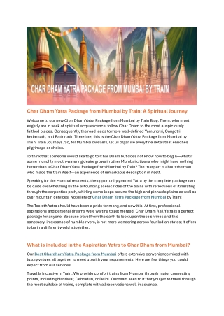 Char Dham Yatra Package from Mumbai by Train