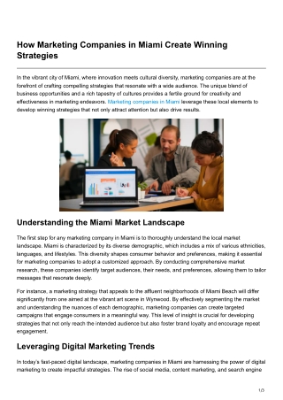 How Marketing Companies in Miami Create Winning Strategies