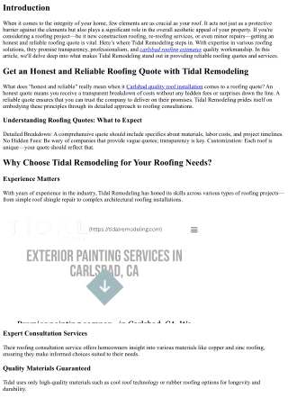 Get an Honest and Reliable Roofing Quote with Tidal Remodeling