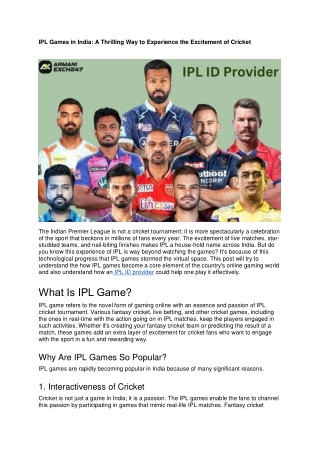 IPL Games in India A Thrilling Way to Experience the Excitement of Cricket