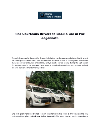 Find Courteous Drivers to Book a Car in Puri Jagannath