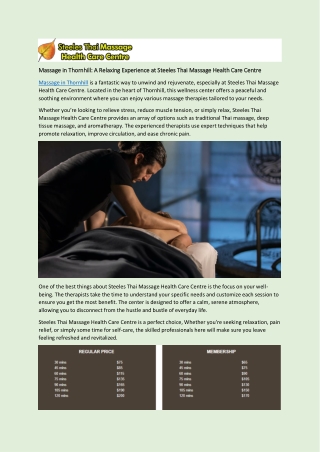 Massage in Thornhill: A Relaxing Experience at Steeles Thai Massage Health Care