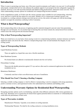 “Understanding Warranty Options for Residential Roof Waterproofing”