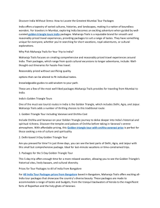 Discover India Without Stress: How to Locate the Greatest Mumbai Tour Packages