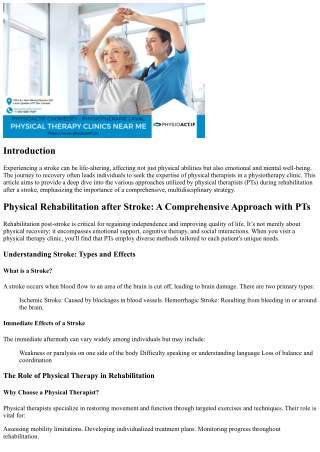 “Physical Rehabilitation after Stroke: A Comprehensive Approach with PTs”