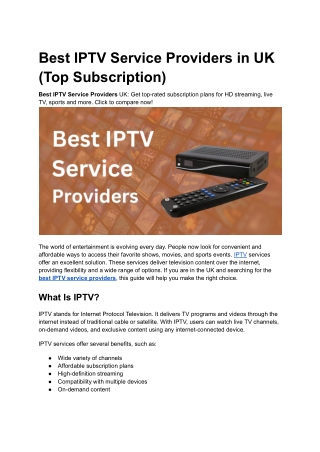 Best IPTV Service Providers in UK (Top Subscription)