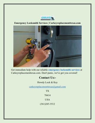 Emergency Locksmith Services Carkeyreplacementtexas.com