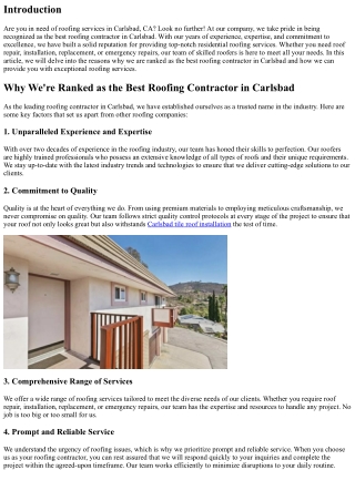 Why We're Ranked as the Best Roofing Contractor in Carlsbad