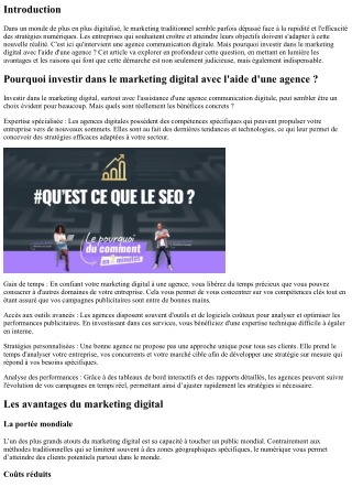 Pourquoi investir dans le marketing digital avec l'aide d'une agence ?
