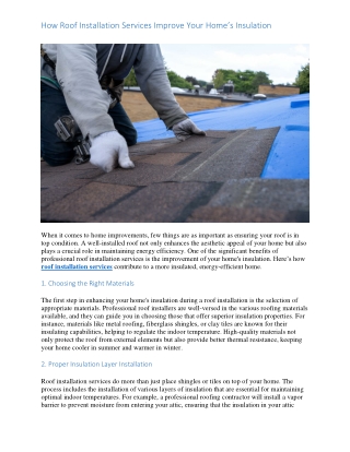How Roof Installation Services Improve Your Home’s Insulation