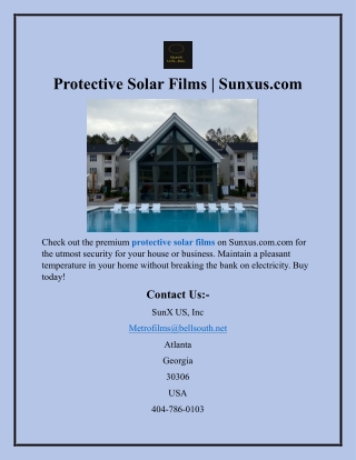 Protective Solar Films Sunxus.com
