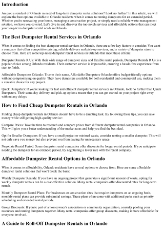 Long-Term Dumpster Rental Solutions for Orlando Residents