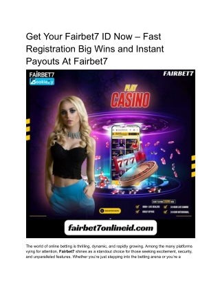 Get Your Fairbet7 ID Now – Fast Registration Big Wins and Instant Payouts At Fairbet7