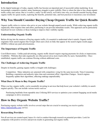 Why You should consider buying cheap organic traffic to get quick results