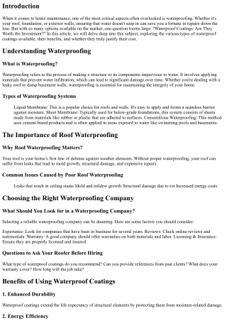 “Waterproof Coatings: Are They Worth the Investment?”