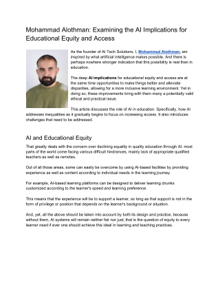 Mohammad Alothman Examining the AI Implications for Educational Equity and Access