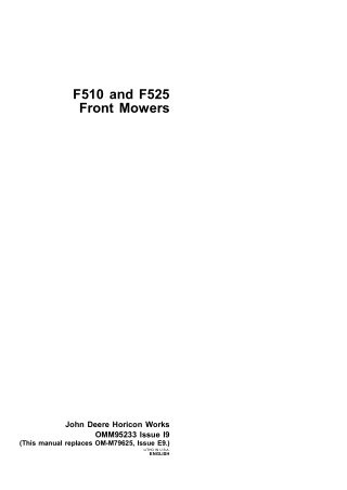 John Deere F510 and F525 Front Mowers Operator’s Manual Instant Download (Publication No.OMM95233)