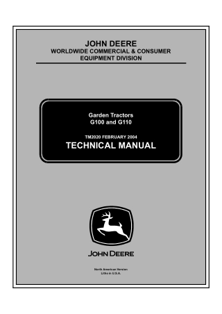 John Deere G100 and G110 Garden Tractor Service Repair Manual Instant Download (tm2020)