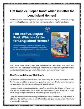 Flat Roof vs. Sloped Roof_ Which is Better for Long Island Homes_