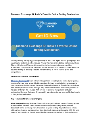 Diamond Exchange ID_ India’s Favorite Online Betting Destination