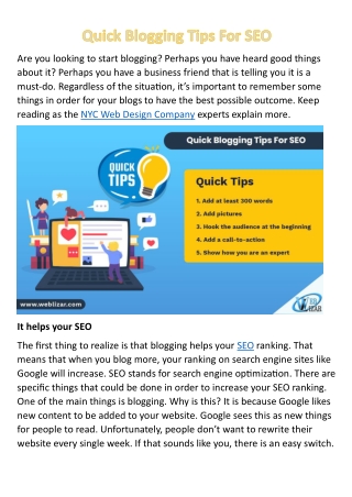 Quick Blogging Tips For SEO