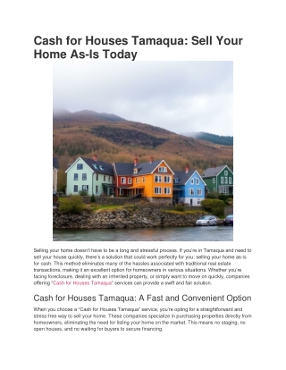 Cash for Houses Tamaqua_ Sell Your Home As-Is Today