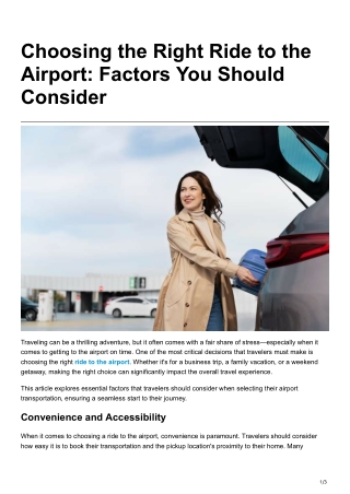 Choosing the Right Ride to the Airport Factors You Should Consider