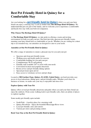 Best Pet Friendly Hotel in Quincy for a Comfortable Stay