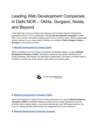 Top Web Development Companies in Delhi NCR_ Okhla, Gurgaon, Noida, and More - Doubleklick Designs