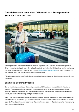 Affordable and Convenient O'Hare Airport Transportation Services You Can Trust