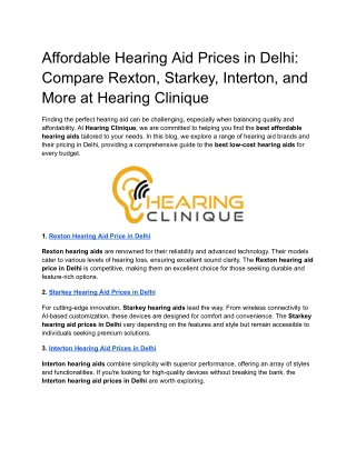 Affordable Hearing Aid Prices in Delhi_ Compare Rexton, Starkey, Interton, and More at Hearing Clinique