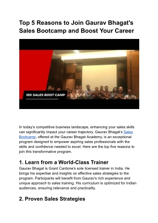 Top 5 Reasons to Join Gaurav Bhagat's Sales Bootcamp and Boost Your Career