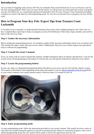 How to Program Your Key Fob: Expert Tips from Treasure Coast Locksmith