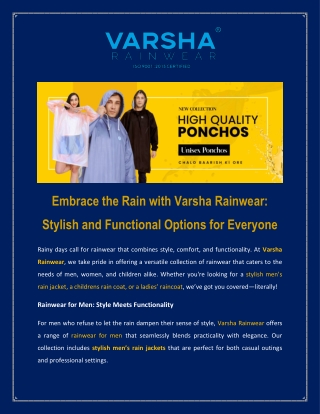 Embrace the Rain with Varsha Rainwear Stylish and Functional Options for Everyone