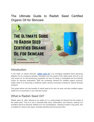 The Ultimate Guide to Radish Seed Certified Organic Oil for Skincare