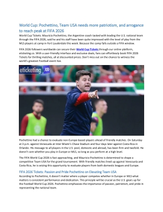 World Cup: Pochettino, Team USA needs more patriotism, and arrogance to reach pe
