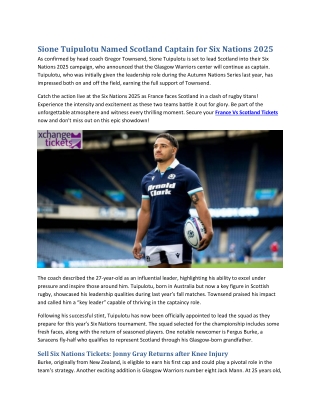 Sione Tuipulotu Named Scotland Captain for Six Nations 2025