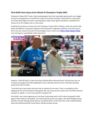 Virat Kohli Faces Injury Scare Ahead of Champions Trophy 2025
