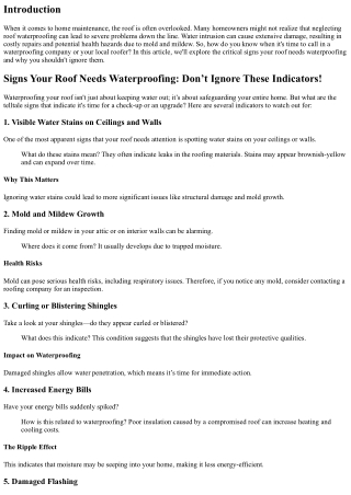 Signs Your Roof Needs Waterproofing: Don’t Ignore These Indicators!
