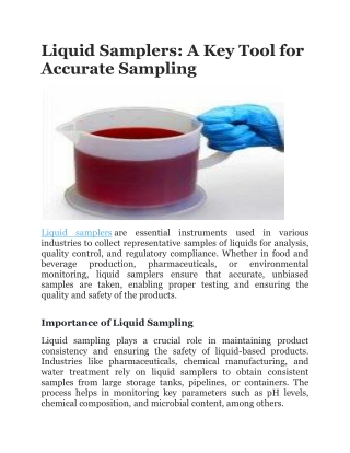 High-Quality Liquid Samplers for Accurate Results | Ereinc